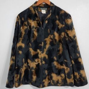 Harve Bernard vintage tortoiseshell black tan splotch pattern soft zip up jacket